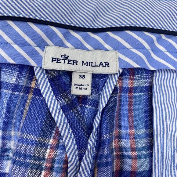 Peter Millar Mens Sz35 Blue Red Plaid 100% Linen Golf Shorts - Picture 3 of 6